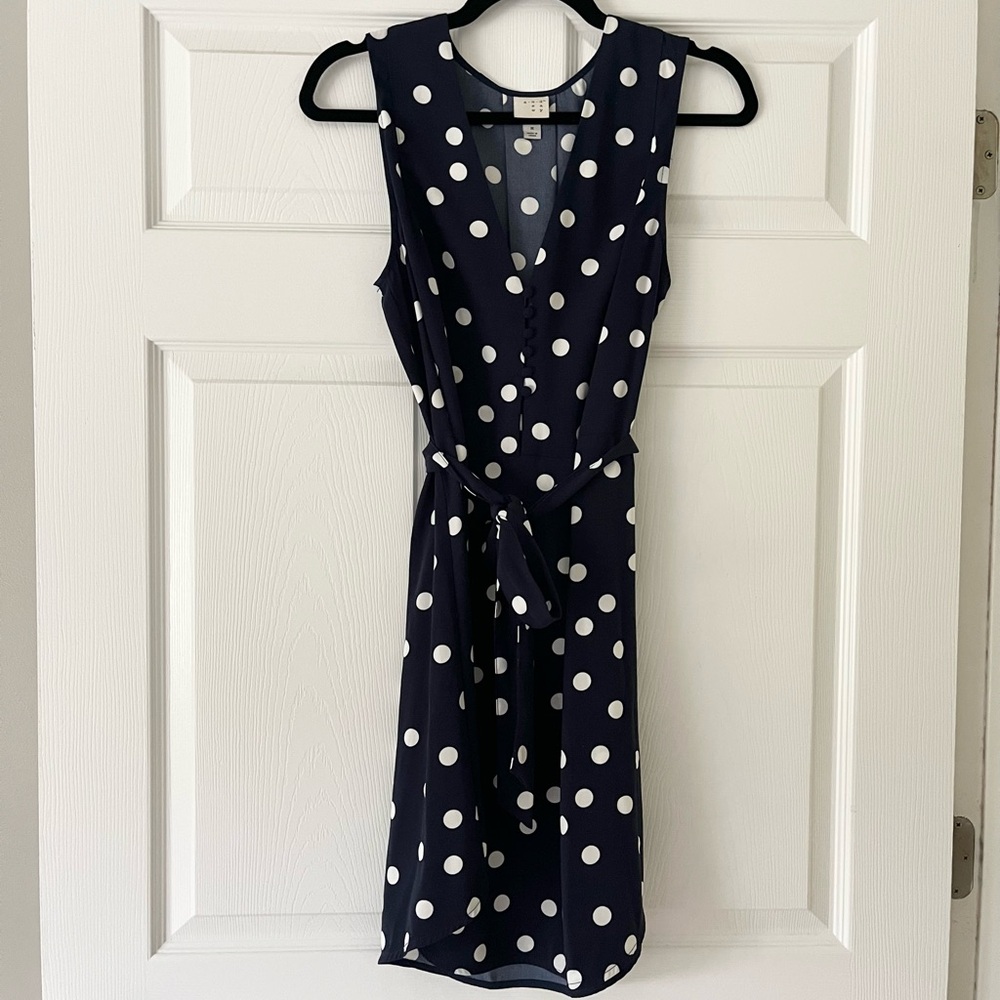 A New Day Navy and White Polka Dot Midi Dress